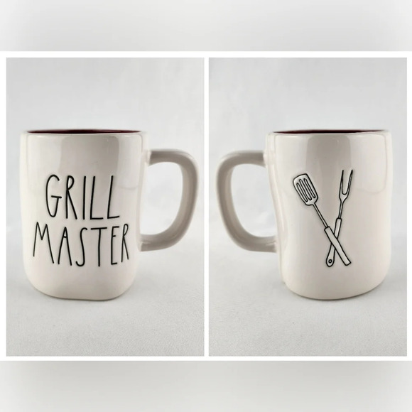 ⭐️2/ $50⭐️ Rae Dunn White Ceramic Coffee Tea Mug Large Letters GRILL MASTER BBQ - Picture 1 of 10